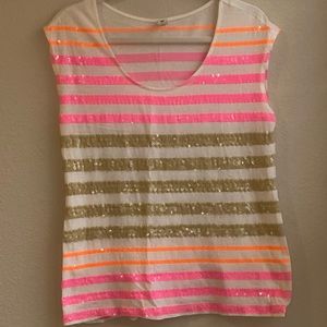 4/$20🛍 fluorescent Orange and Pink Sequin Stripe Tank Top